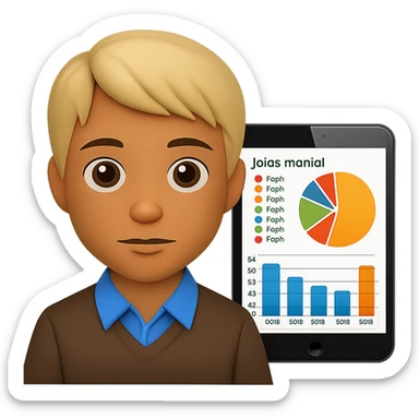 Person reading data and graphs in apple emoji style with a green background. sticker