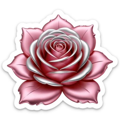 A rose emoji made of liquid silver metal, smooth metallic petals, reflective chrome surface, soft gradients, elegant shape, minimalistic iOS emoji style, centered, clean white background, realistic highlights, no text sticker