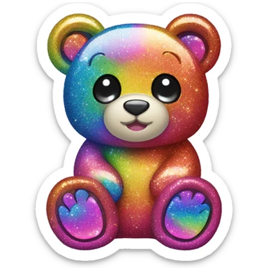 Lisa frank glitter bear with rainbow roses sticker