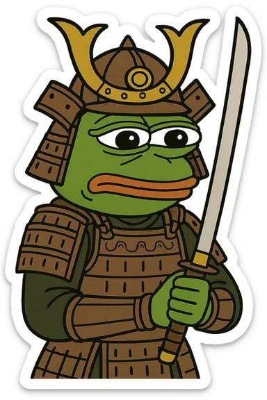 Pepe the Frog as a samurai with detailed armor and dramatic lighting, remove background, keep transparent background. sticker