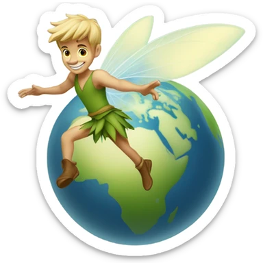 Tinker Bell as man flying wagging her wand over Globe sticker