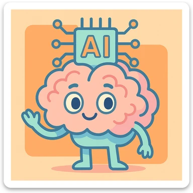 AI brain, friendly and approachable, soft colors, cartoon style sticker