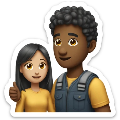 Young man giving a hand to a young woman sticker