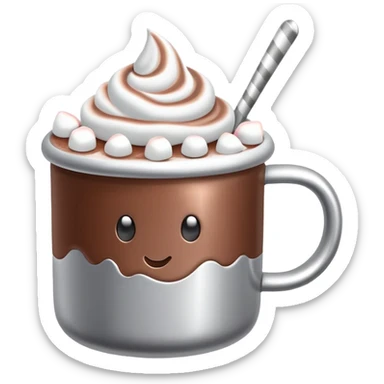 hot chocolate in a silver colored mug with marshmallows  sticker