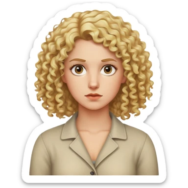 nữ 30 tuổi, tóc xoăn màu vàng, da trắng, mặt nghiêm túc sticker
