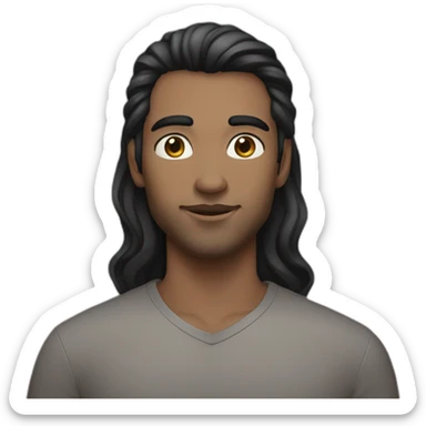 transmasculine person with stubble, dark long hair half up, and blue eyes sticker