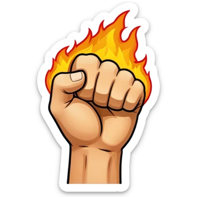 Simple cartoon fist punching with fire effect, bold outline. sticker