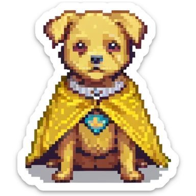 A pixel art style emoji of a super dog with a yellow cape. sticker