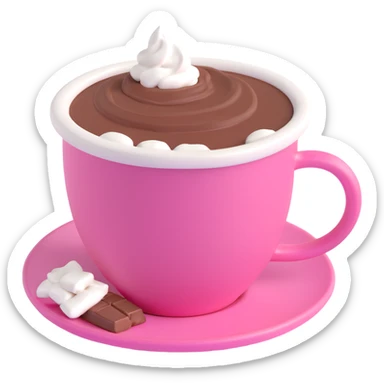 hot chocolate in a pink cup, realistic 3D style sticker