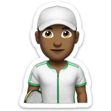 Miguel Galmes Schwarz in tennis outfit with white cap and tennisraquet sticker