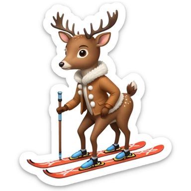 Une biche sur des skis avec un manteau en fourrure  sticker