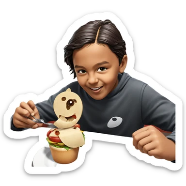 happy boy enjoying his meal sticker