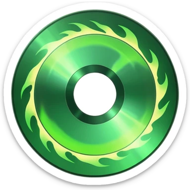 A minimalist CD disc with subtle green flames, glowing effect, variation 3 sticker