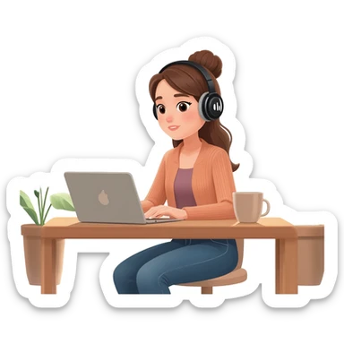 Девушка работает из дома с чашкой кофе sticker