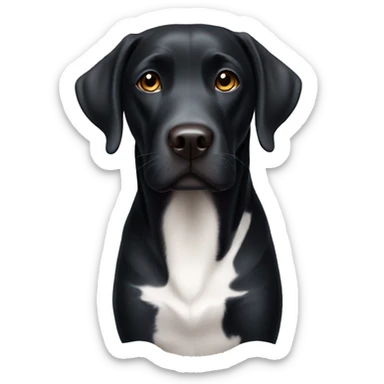 Black Labrador with white neck sticker
