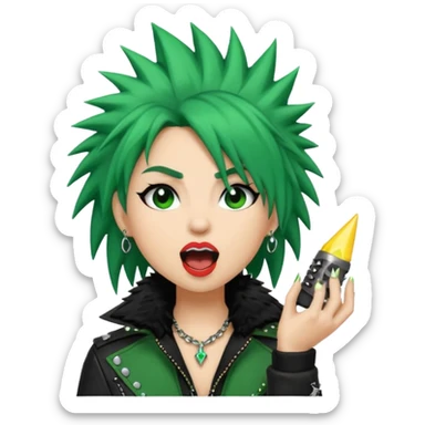Roxanne Wolf emoji, howling, spiky green hair, rockstar vibe sticker