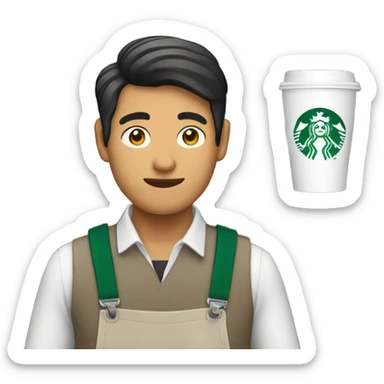 starbucks asian man barista with cup in hand sticker