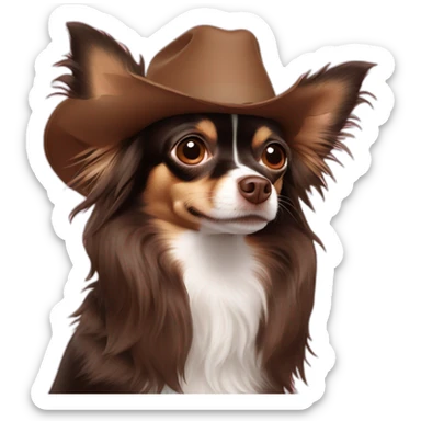 Chocolate long haired chihuahua wearing flat brim hat sticker