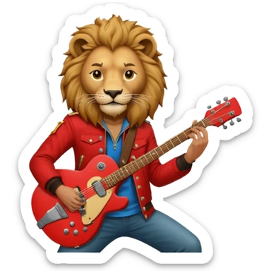 guitar rock player, lion head, red jacket sticker