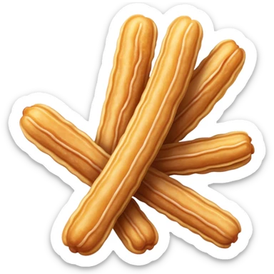 Cinematic Realistic Churros Dessert Emoji, showcasing crispy, golden-brown fried dough sticks dusted with sugar rendered with lifelike detail and warm, inviting lighting. sticker