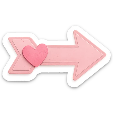 soft pastel kawaii arrow sticker in soft baby pink, paper craft style, with a heart accent sticker
