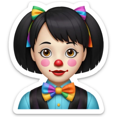 Uma palhaça om os cabelos pretos, longos, liso e com franja, olhos castanhos sticker