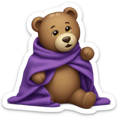 teddy bear with purple blanket sticker