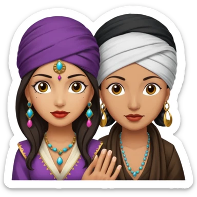 2 women one is an Asian Gypsy fortune teller with a turban and one is a Pirate with dark hair Latina sticker