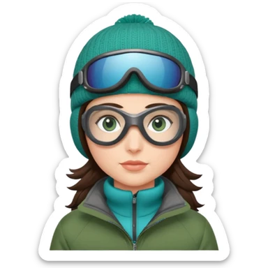 skiing brunette with blue eyes in a deep green jacket sticker