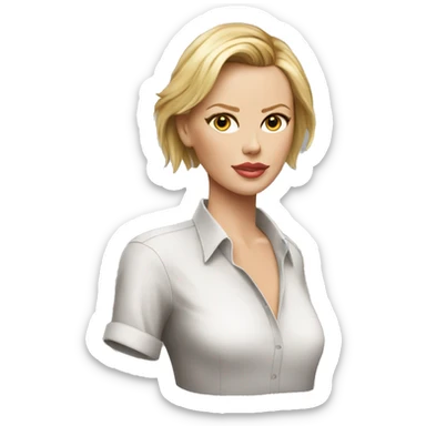 ultra realistic charlize theron wearing shirt sticker