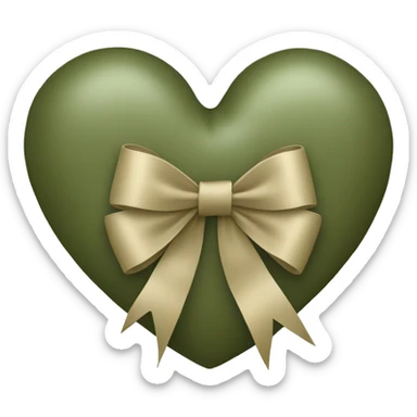 Khaki green heart with ribbon bow sticker
