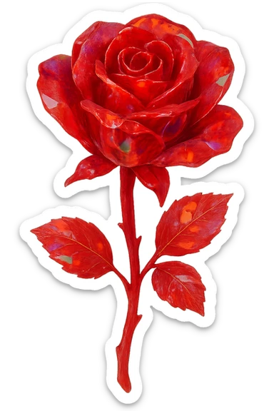 red Opal crystal rose flower, remove background sticker