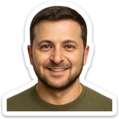 photorealistic emoji style portrait of Vladimir Zelensky with a friendly and approachable look sticker
