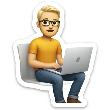 white-skinned male product designer sitting with macbook sticker
