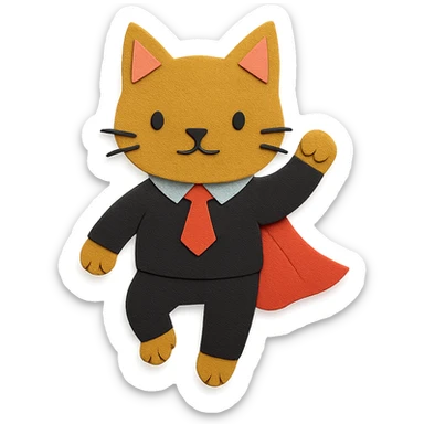 super man cat in black suit sticker