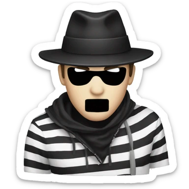 Robber emoji with black hat and white and black stripes for shirt sticker