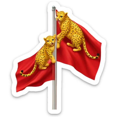 two yellow leopards on red flag sticker