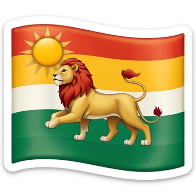 A flag with three horizontal color that upper is Green , middle is White and in down red color, in the White line is a lion and sun that sunrises from back of lion in the middle line  sticker