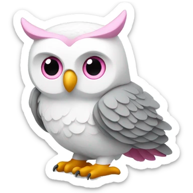 white owl with pink ears and grey wings sticker