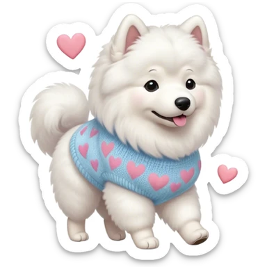 Samoyed in a pastel sweater with hearts is walking sticker