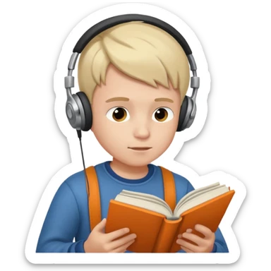 a boy wearing earphone and read book sticker