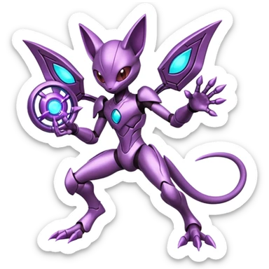 Futuristic armored cyber-Mewtwo-Sableye-Genesect-Deoxys-Espeon-alien-hybrid-fusion sticker