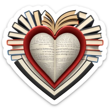  black and white heart + books sticker