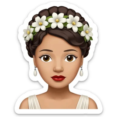 Billie Holiday with dark brown hair with white flowers headdress  sticker