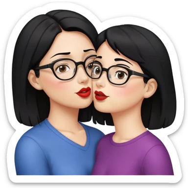 A middle age woman with glasses and black hair kissing a girl with brown hair sticker