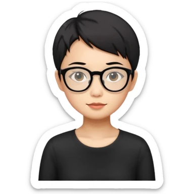 singapore chinese, black short hair, wear black frame glasses, relatively thin, pokey face sticker