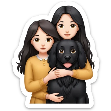 A long-haired girl is holding a big black dog with standing ears sticker