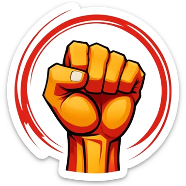 An emblem-style design symbolizing striking martial arts. The emblem features a powerful fist, representing strength and precision, surrounded by dynamic lines and motion, evoking speed and impact. Bold colors and sharp edges give the emblem an intense and energetic look sticker