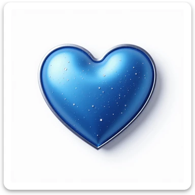 photorealistic blue heart with sparkles and silver outline, realistic drop shadow, white clean background sticker