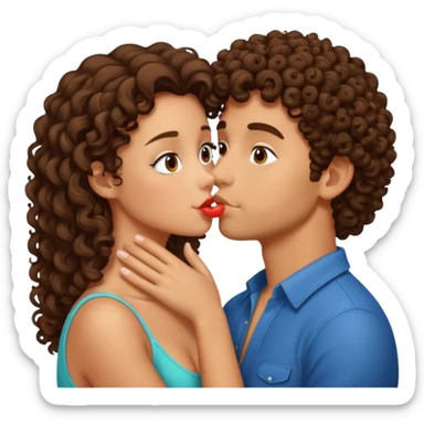 Tanned curly haired man kissing brunette girl sticker